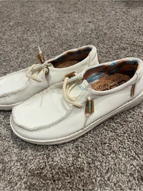 Hey Dude Men's Cream Canvas Slip-On Loafers with Multicolor Lining